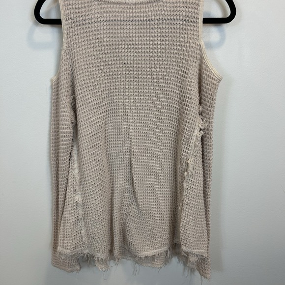 Free People Sunrise Small Cold Shoulder Tunic Sweater Beige Waffle Knit - Picture 11 of 11